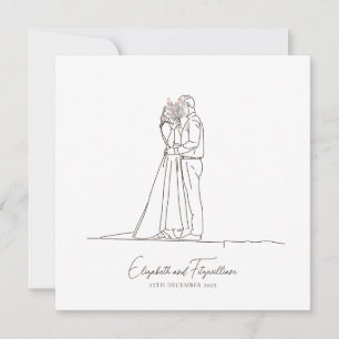 Invitation Ligne minimaliste Art romantique Couple avec Fleur