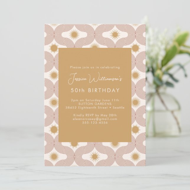 Invitation Ligne moderne Sun Moon Terracotta Gold 50e anniver (Debout devant)