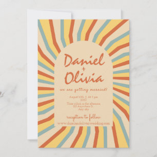Invitation Ligne Orange Retro avec Mariage photo