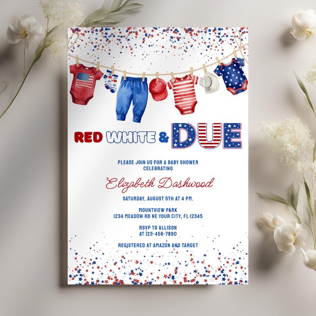 Invitation Ligne Patriotique Rouge Blanc & Baby shower Échéan (Créateur téléchargé)