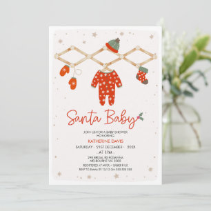Invitation Ligne rouge moderne Père Noël Baby shower bébé