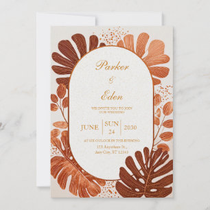 Invitation Ligne Terracotta Monstera Arche de mariage dorée