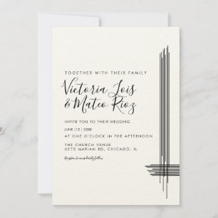 Invitation Lignes Abstraites Noir Blanc Beige Mariage