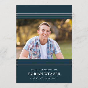 Invitation Lignes classiques   Sombre   Photo Graduation Part