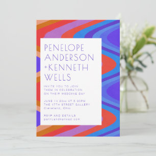 Invitation Lignes courbes super Unique Mariage rouge bleu rét