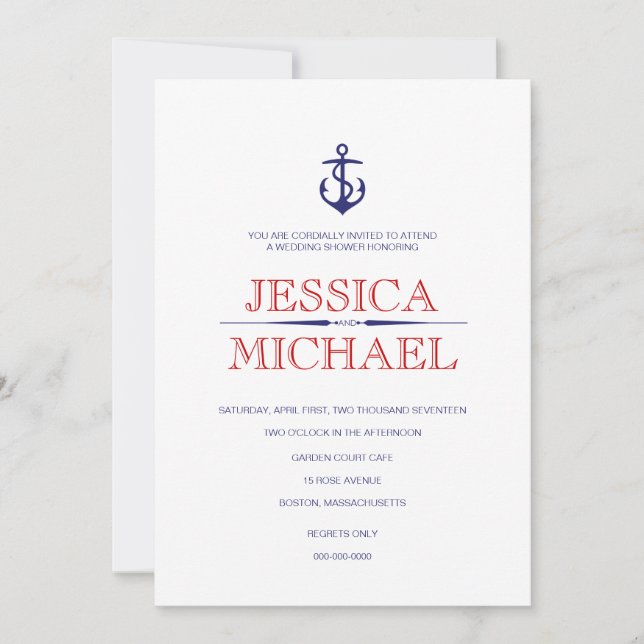 Invitation Lignes D'Ancre Et De Motif Wedding shower Nautique (Devant)