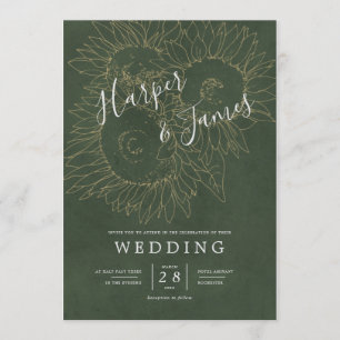 Invitation Lignes florales modernes tournesols mariage vert m