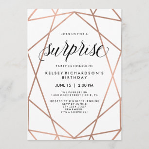 Invitation Lignes géométriques de Faux Rose Gold Surprise