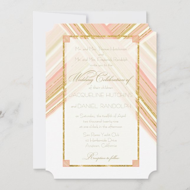 Invitation Lignes modernes Art Déco Blush Gold Parties scinti (Devant)