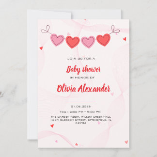 Invitation Lignes ondulées roses avec baby shower de coeurs r