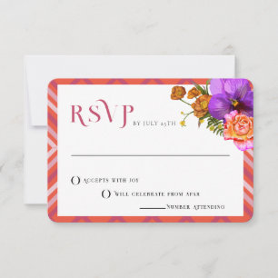 Invitation Lignes rétro Floral Magenta Fuchsia Mariage RSVP