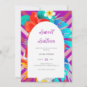 Invitation Lignes Rétro Magenta Fuchsia Tropical Sweet Sixtee