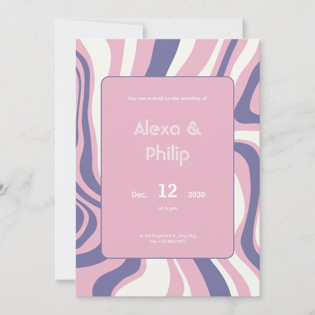 Invitation Lignes rose, violet et beige Mariage abstrait (Devant)
