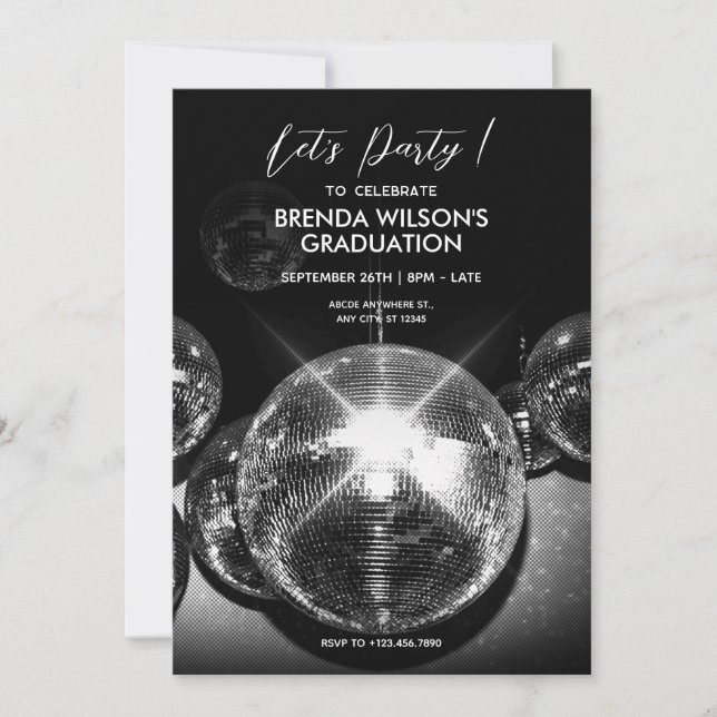 Invitation Ligs de balle disco Graduation (Devant)