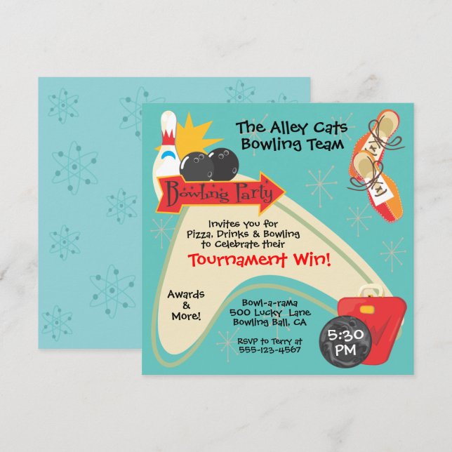 Invitation Ligue de Bowling Rétro pour Soirée d'Équipe (Devant / Derrière)