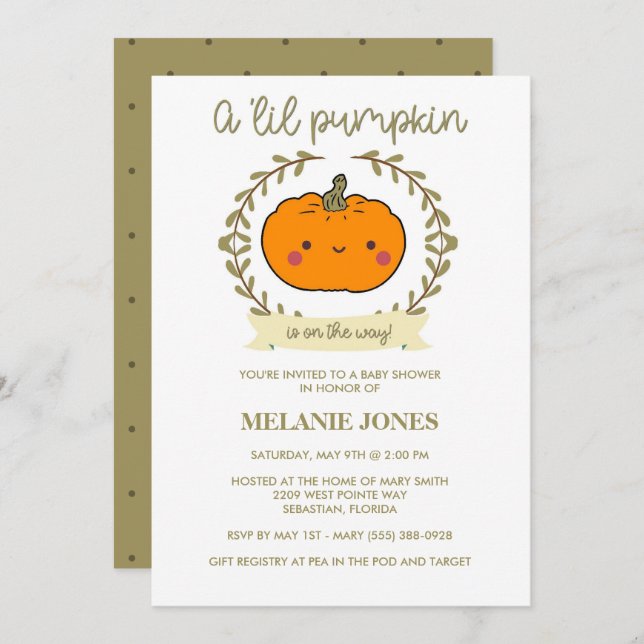 Invitation 'Lil Citrouille Automne Halloween Baby shower Invi (Devant / Derrière)