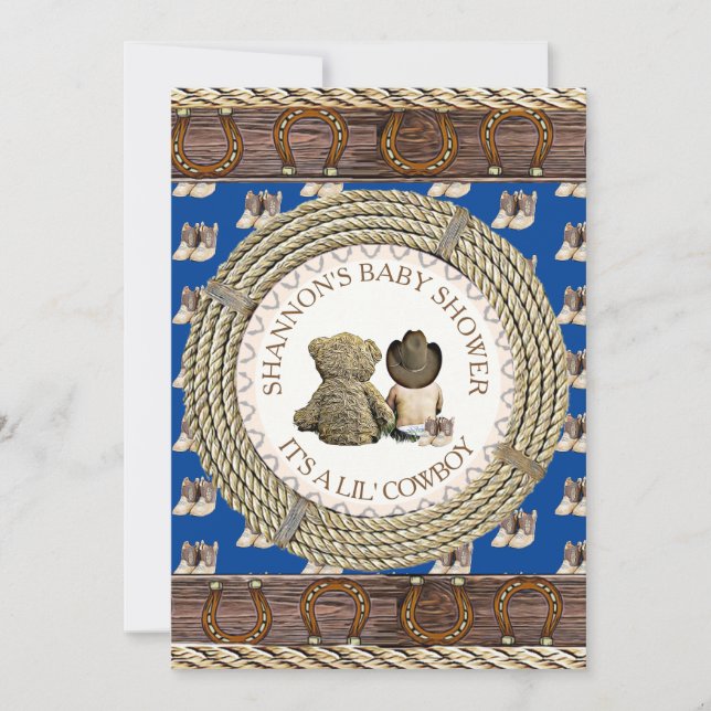 Invitation Lil' Cowboy Rustic Country et Western Baby shower (Devant)