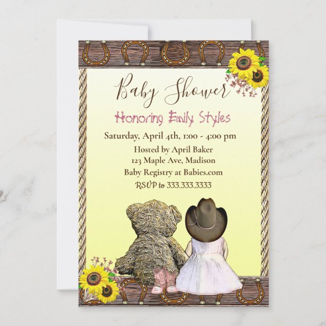 Invitation Lil' Cowgirl et Teddy Bear | BABY SHOWER (Devant)