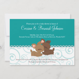 Invitation Lil Deerie Twins Turquoise & blanc