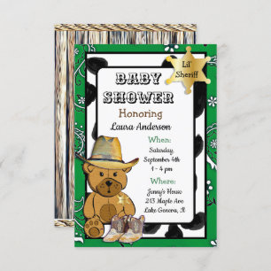 Invitation Lil' Sheriff Teddy Bear Baby shower Cowboy