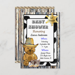 Invitation Lil' Sheriff Teddy Bear Baby shower Cowboy