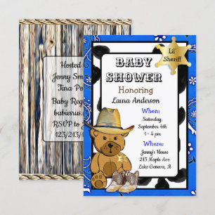 Invitation Lil' Sheriff Teddy Bear Baby shower Cowboy
