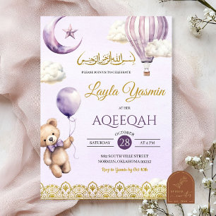 Invitation Lila violet Aqeeqah fille musulmane anniversaire