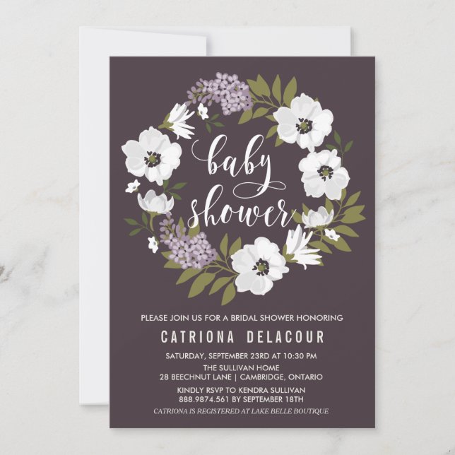 Invitation Lilac Anemone Floral Baby shower de couronne (Devant)