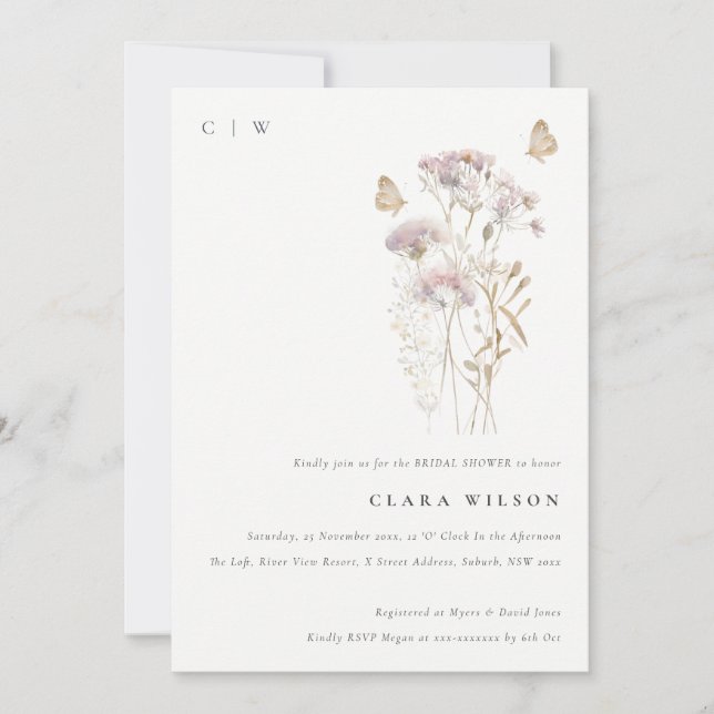 Invitation Lilac Boho Fleur sauvage Fern Foliage Fête des mar (Devant)