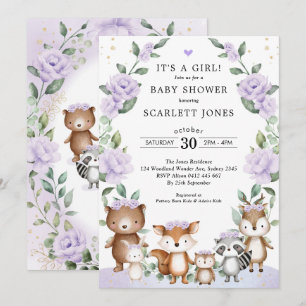 Invitation Lilac Bois Animaux Baby shower de germes floraux
