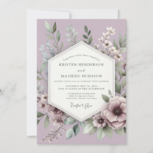 Invitation Lilac Botanical Meadow Wedding (Devant)