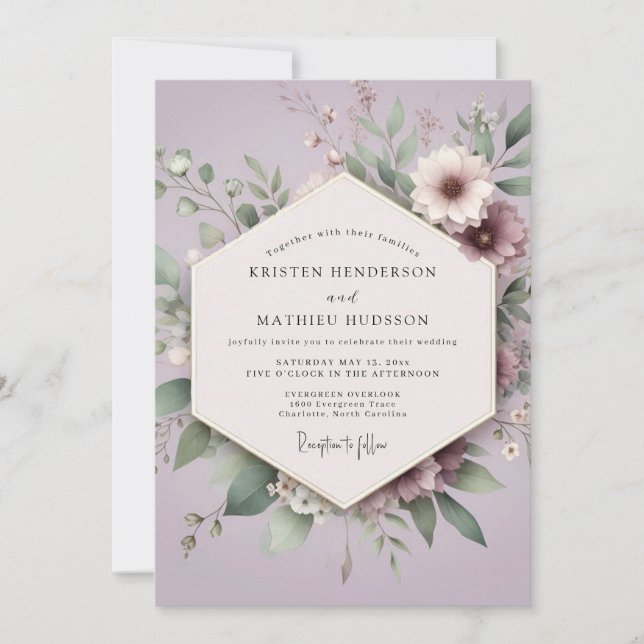 Invitation Lilac Botanical Romance Wedding (Devant)