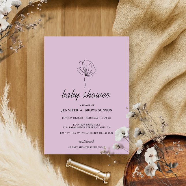 Invitation Lilac Botanique Simple Boho Baby Baptême (Créateur téléchargé)