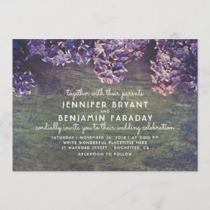 Invitation Lilac Branches en fleurs Mariage en bois rustique