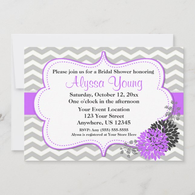Invitation Lilac Chevron Gray and Purple (Devant)
