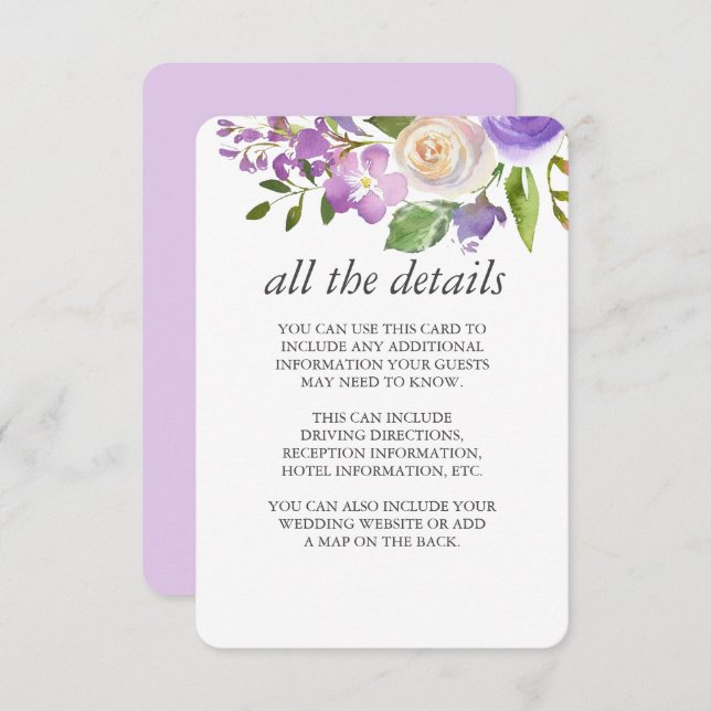Invitation Lilac | Chic Lavender Floral Mariage Détails de l' (Devant / Derrière)