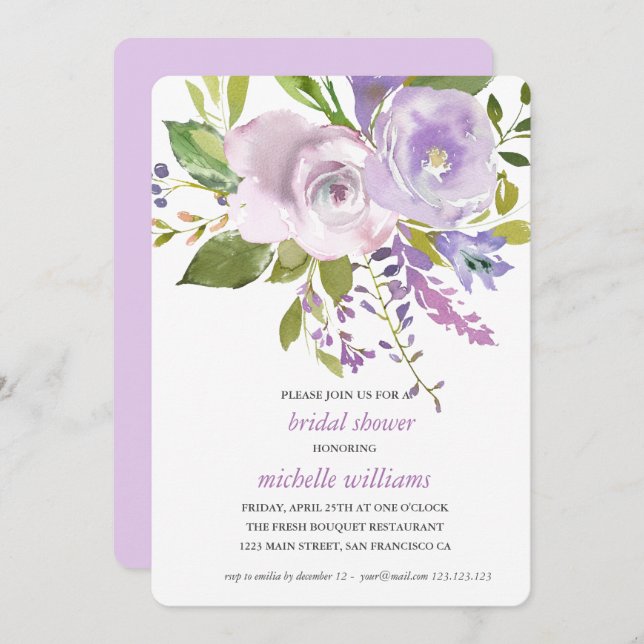 Invitation Lilac | Chic Lavender Floral Mariage Fête des mari (Devant / Derrière)