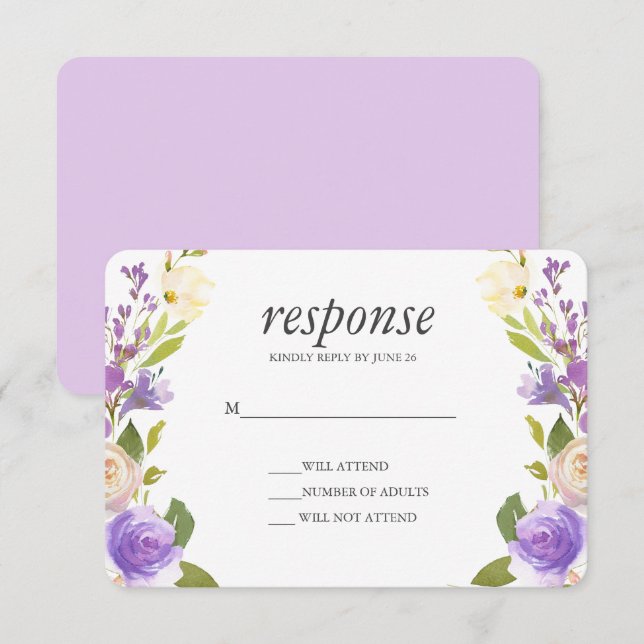 Invitation Lilac | Chic Lavender Floral Wedding Réponse Rsvp (Devant / Derrière)