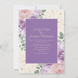 Invitation Lilac Crème rose Floral Parties scintillant or Mar
