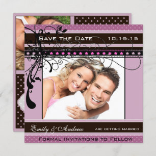 Invitation Lilac Dots and Swirls Mariage Photo Enregistrer la