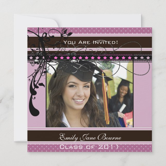 Invitation Lilac Dots & Swirls Senior Pictures Classe de 2011 (Devant)