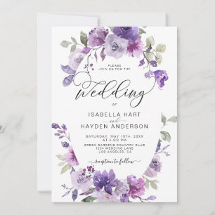 Invitation Lilac Dusty Purple Mauve Floral Élégant Mariage