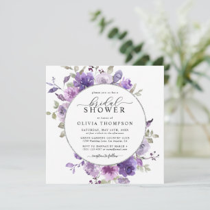 Invitation Lilac DustyPurple Floral Fête des mariées à huile 