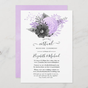 Invitation Lilac et Charcoal Floral Online Mariage virtuel