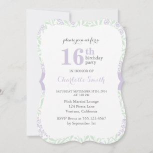 Invitation Lilac et le modèle floral vert Anniversaire