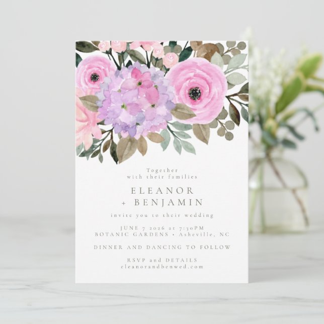 Invitation Lilac et rose floral bouquet Mariage Boho (Debout devant)