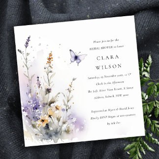 Invitation Lilac Fleur sauvage Papillon Fête des mariées de j