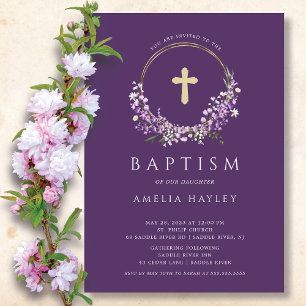 Invitation Lilac Fleurs Filles Premier Baptême