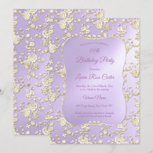 Invitation Lilac Floral Damask Rose Sepia Gold Birthday Party