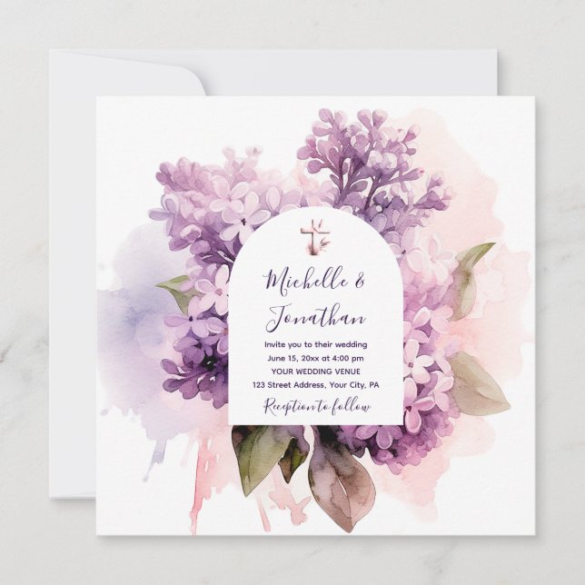 Invitation Lilac Floral Photo Bible Verse Mariage chrétien (Devant)
